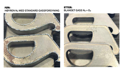forskjell på laserskjæring med nitrogen og gassblanding n2 og o2